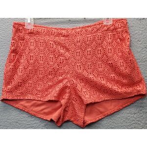 Rewind Shorts Womens Large Orange Solid Lace Crochet Lined Elastic Waist Pull On